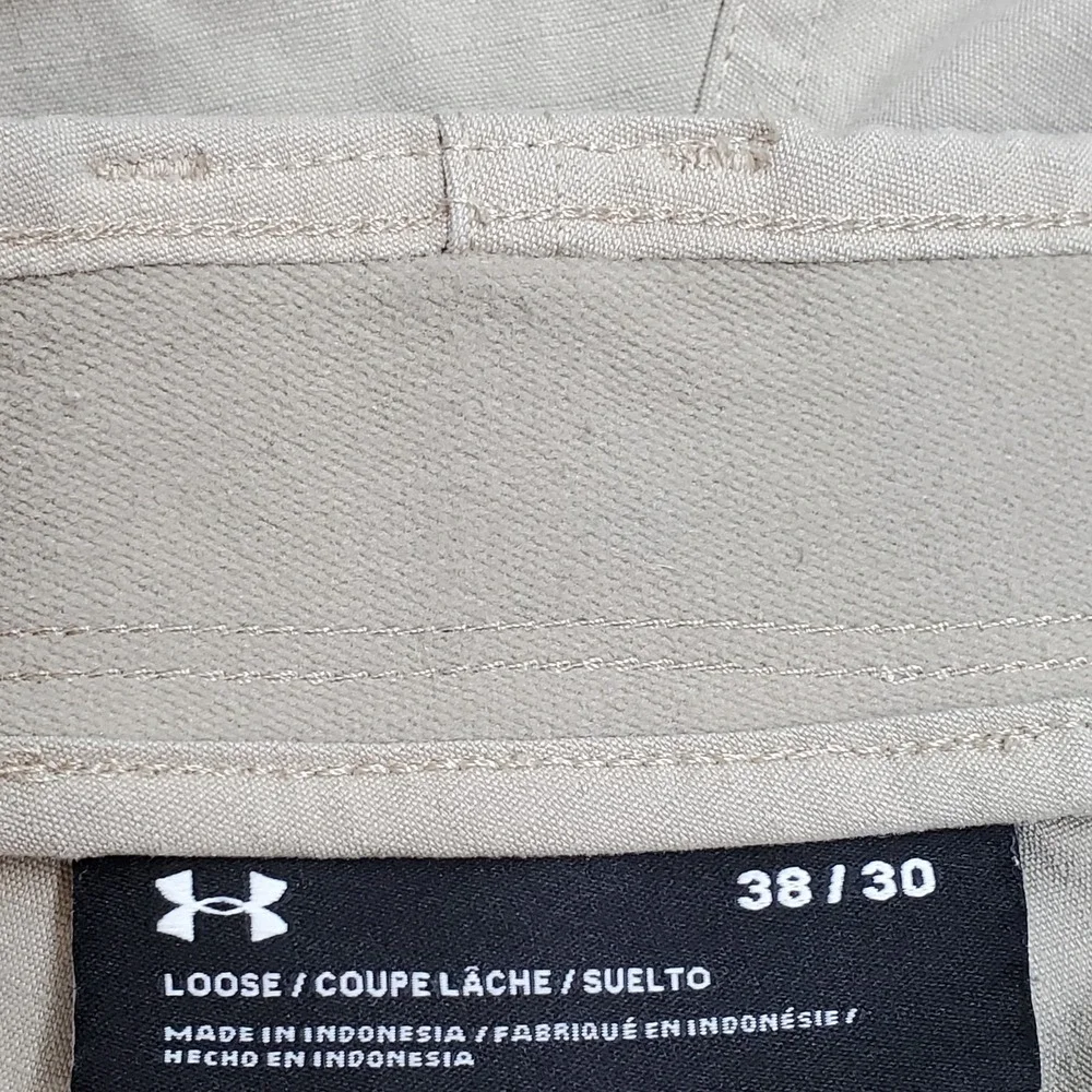 Under Armour Storm Men Pants 38/30 Khaki Cargo Ripstop Logo Loose 29